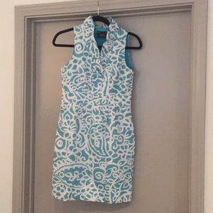 Taylor teal and white tailored print dress